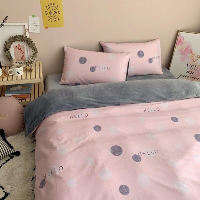 91家纺网 家纺一手货源 找家纺 时年 2019棉加绒系列三四件套 粉圈圈