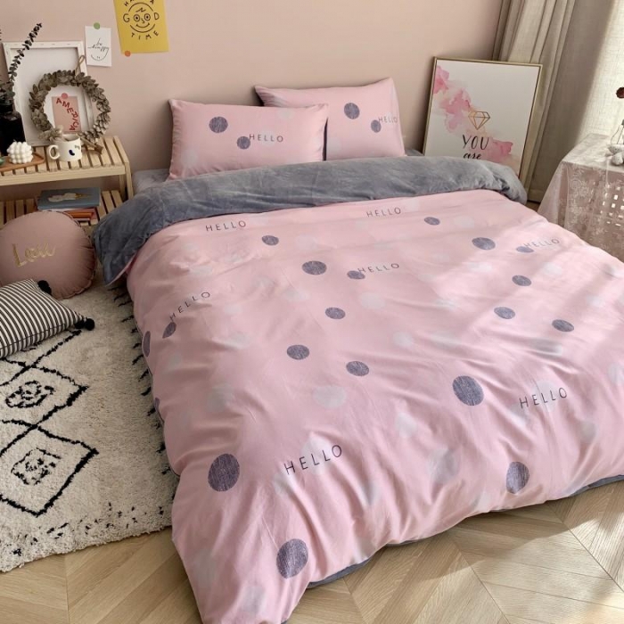 91家纺网 家纺一手货源 找家纺 时年 2019棉加绒系列三四件套 粉圈圈