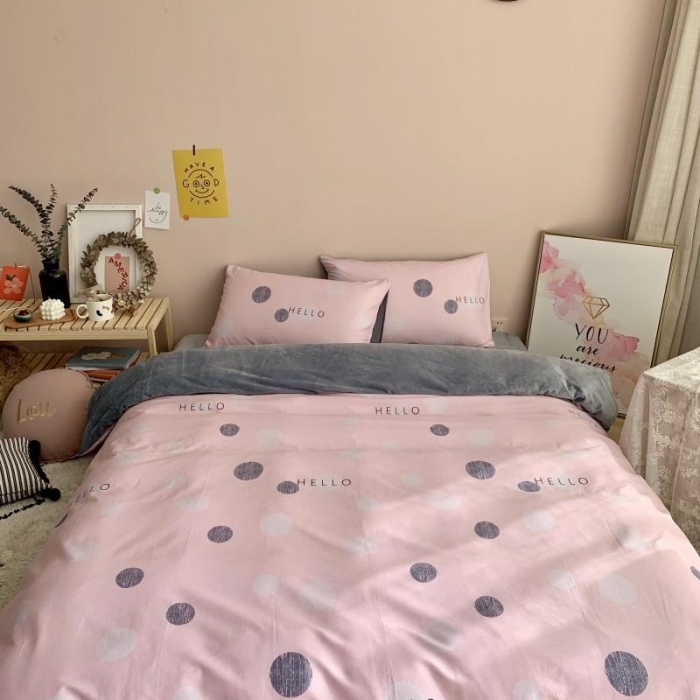 91家纺网 家纺一手货源 找家纺 时年 2019棉加绒系列三四件套 粉圈圈