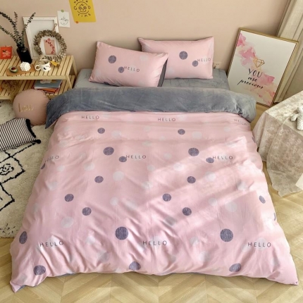 时年 2019棉加绒系列三四件套 粉圈圈