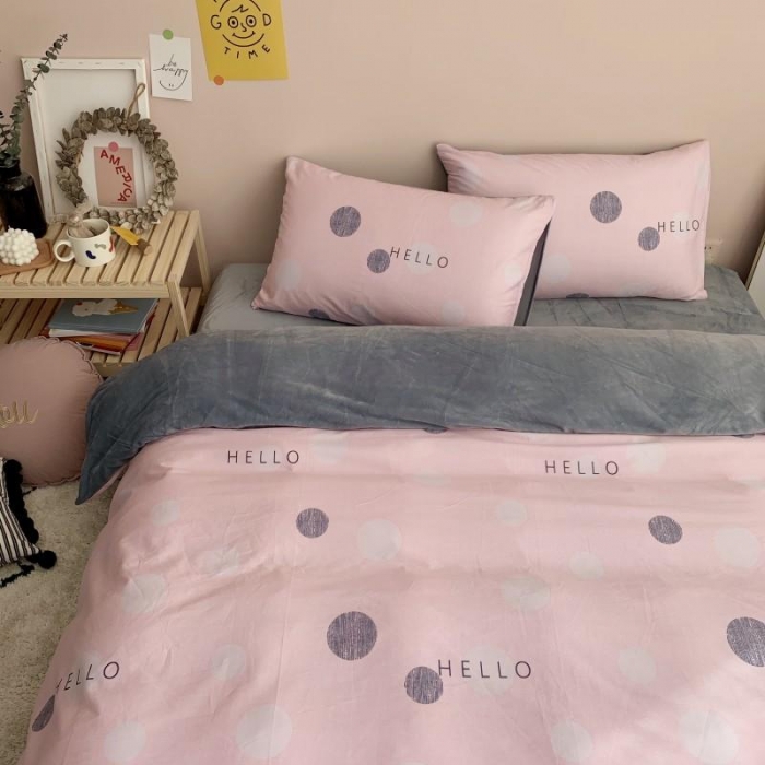 91家纺网 家纺一手货源 找家纺 时年 2019棉加绒系列三四件套 粉圈圈