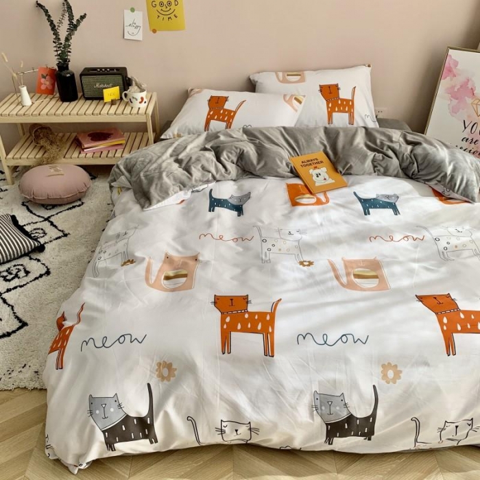 91家纺网 家纺一手货源 找家纺 时年 2019棉加绒系列三四件套 喵星人