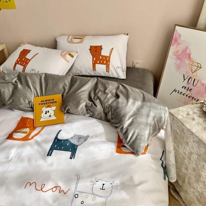 91家纺网 家纺一手货源 找家纺 时年 2019棉加绒系列三四件套 喵星人