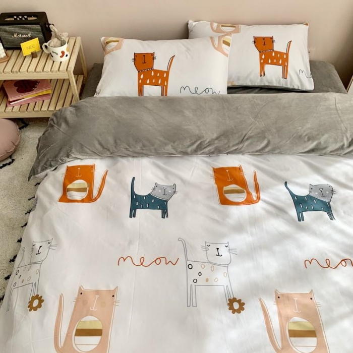 91家纺网 家纺一手货源 找家纺 时年 2019棉加绒系列三四件套 喵星人