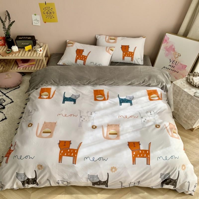 91家纺网 家纺一手货源 找家纺 时年 2019棉加绒系列三四件套 喵星人