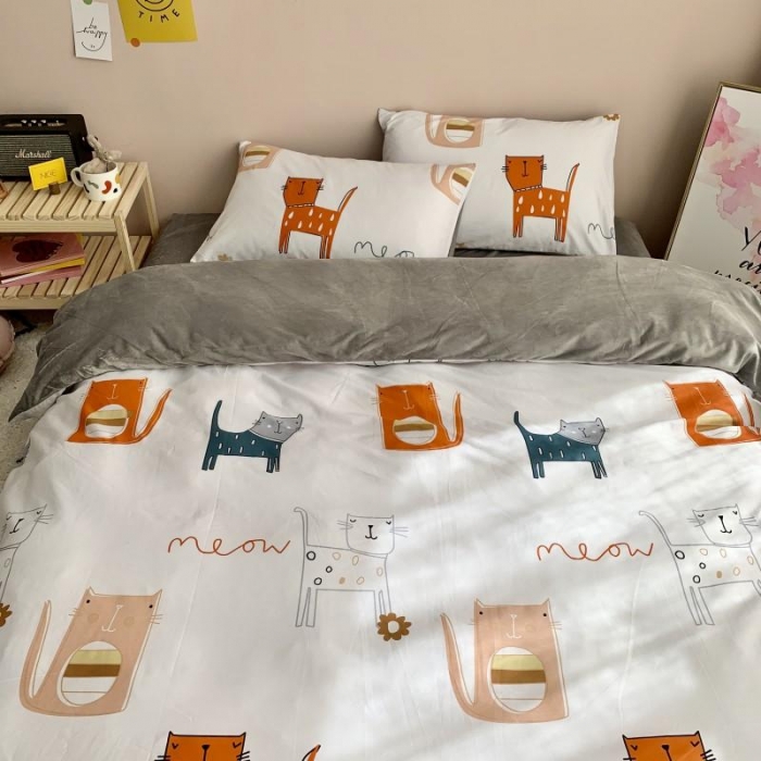 91家纺网 家纺一手货源 找家纺 时年 2019棉加绒系列三四件套 喵星人