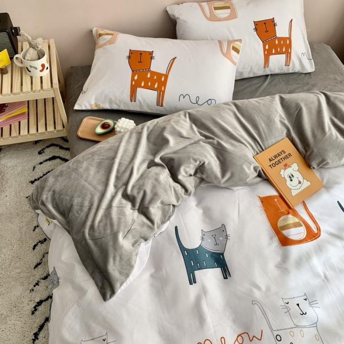 91家纺网 家纺一手货源 找家纺 时年 2019棉加绒系列三四件套 喵星人