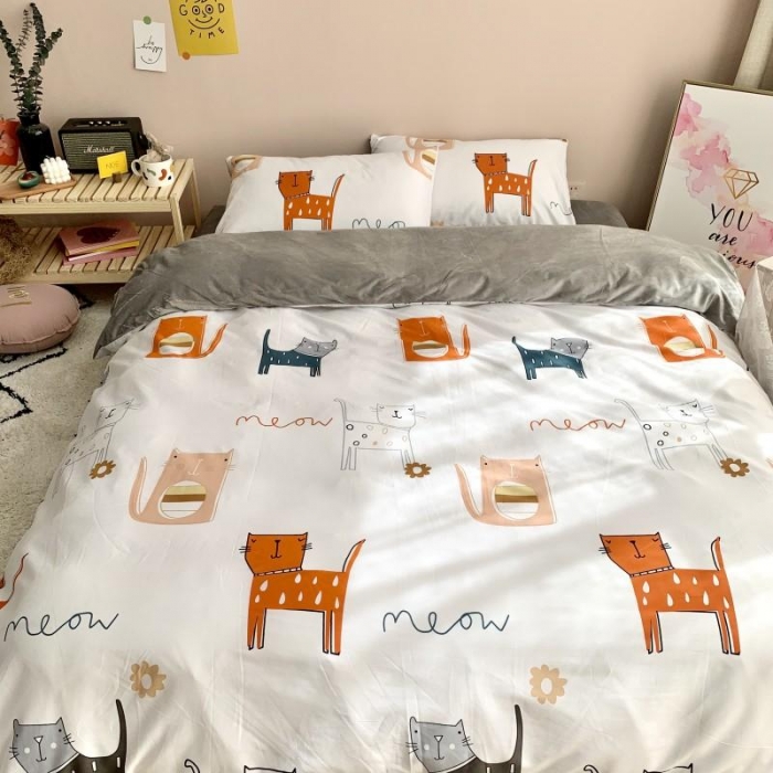 91家纺网 家纺一手货源 找家纺 时年 2019棉加绒系列三四件套 喵星人