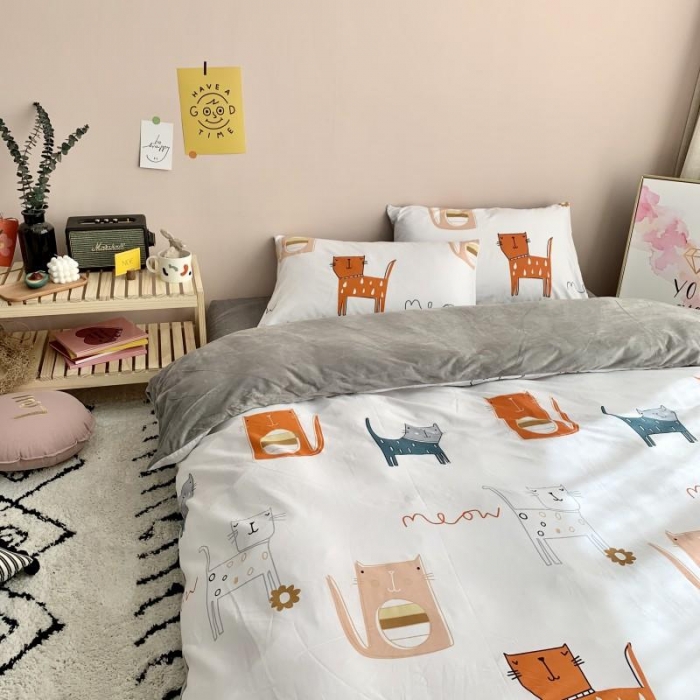 91家纺网 家纺一手货源 找家纺 时年 2019棉加绒系列三四件套 喵星人