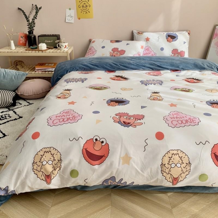 91家纺网 家纺一手货源 找家纺 时年 2019棉加绒系列三四件套 芝麻宝贝蓝