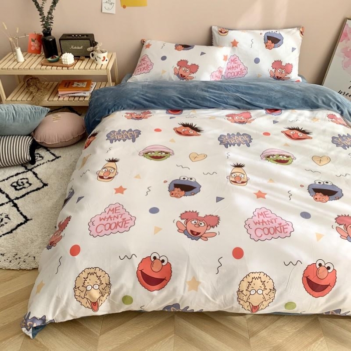 91家纺网 家纺一手货源 找家纺 时年 2019棉加绒系列三四件套 芝麻宝贝蓝