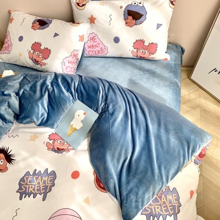 91家纺网 家纺一手货源 找家纺 时年 2019棉加绒系列三四件套 芝麻宝贝蓝