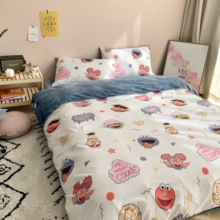 91家纺网 家纺一手货源 找家纺 时年 2019棉加绒系列三四件套 芝麻宝贝蓝