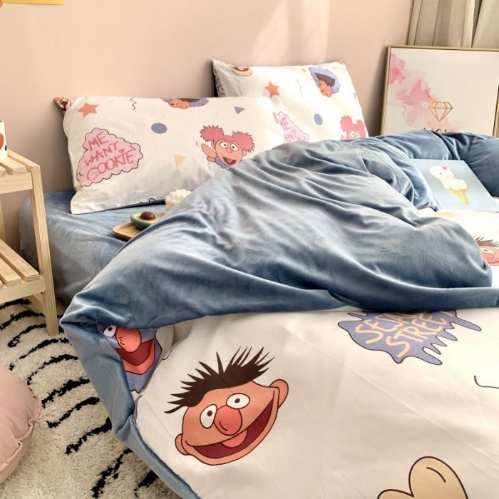 91家纺网 家纺一手货源 找家纺 时年 2019棉加绒系列三四件套 芝麻宝贝蓝