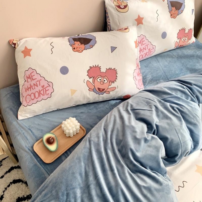 91家纺网 家纺一手货源 找家纺 时年 2019棉加绒系列三四件套 芝麻宝贝蓝