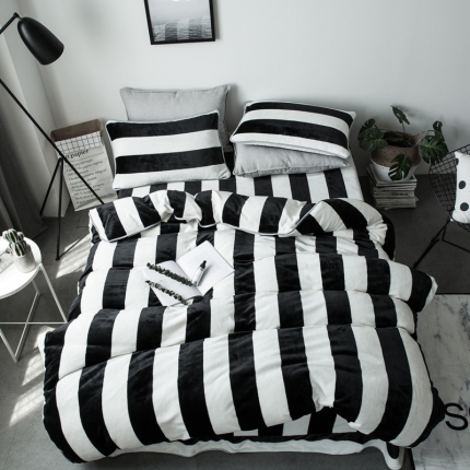 顾里家纺 加厚保暖牛奶绒套件 北欧条纹