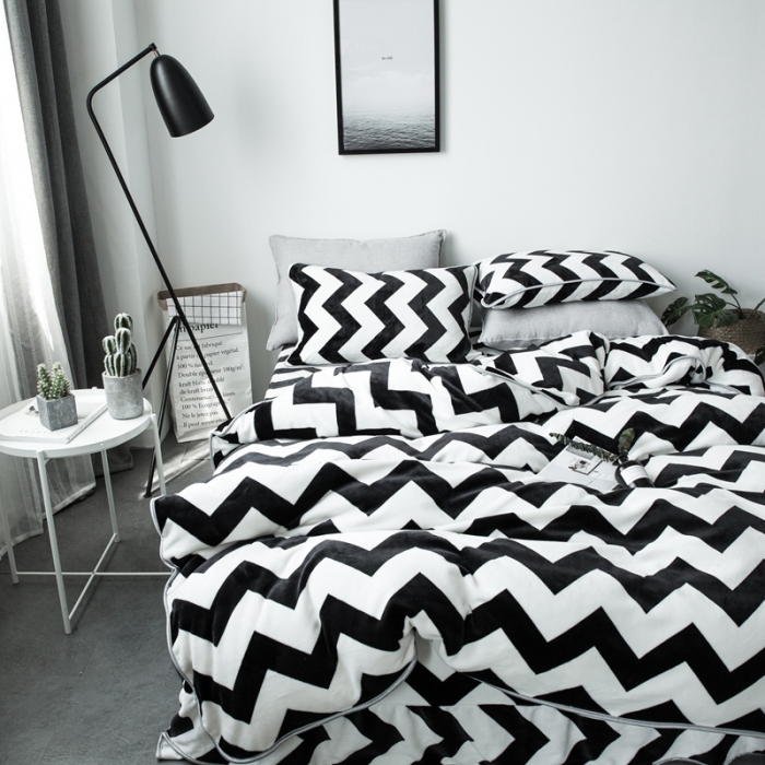 91家纺网 家纺一手货源 找家纺 顾里家纺 加厚保暖牛奶绒套件 波浪