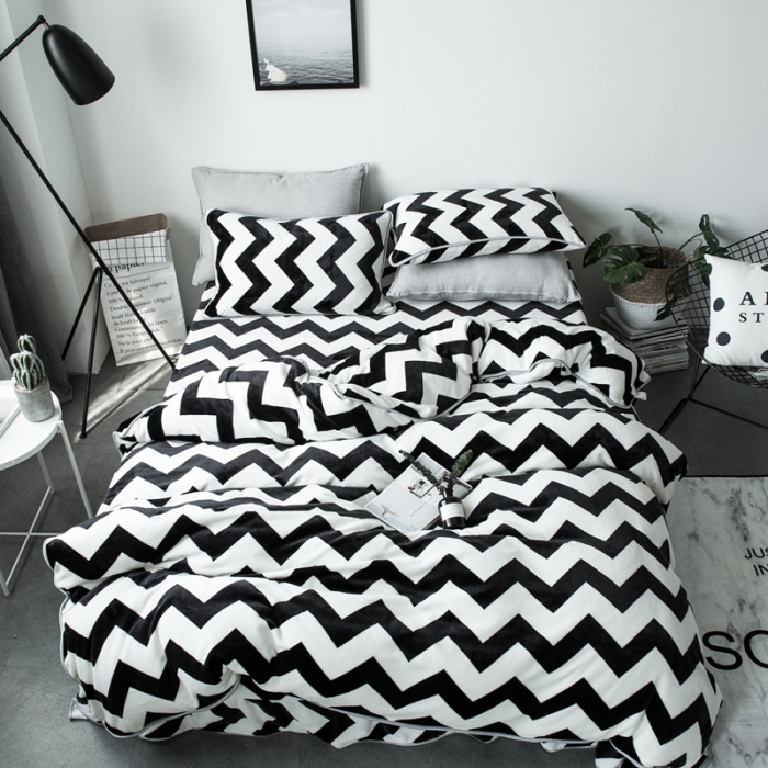 91家纺网 家纺一手货源 找家纺 顾里家纺 加厚保暖牛奶绒套件 波浪