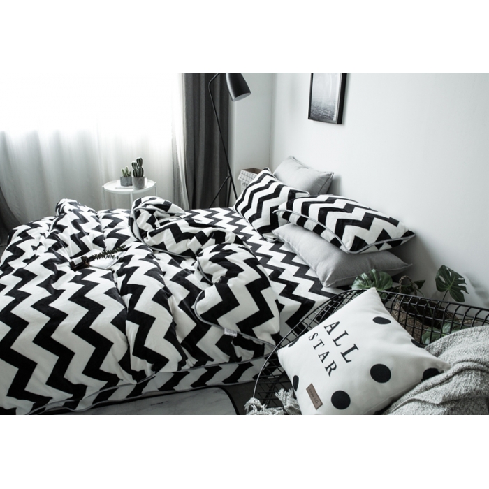 91家纺网 家纺一手货源 找家纺 顾里家纺 加厚保暖牛奶绒套件 波浪