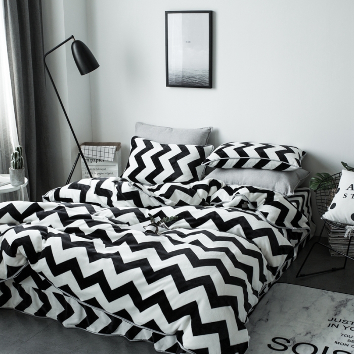 91家纺网 家纺一手货源 找家纺 顾里家纺 加厚保暖牛奶绒套件 波浪