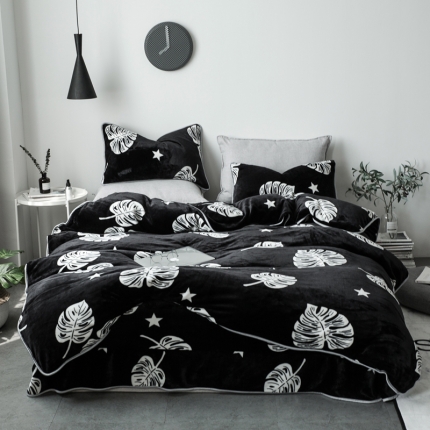 91家纺网 家纺一手货源 找家纺 顾里家纺 加厚保暖牛奶绒套件 龟背竹