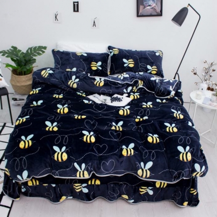 顾里家纺 加厚保暖牛奶绒套件 蜜蜂