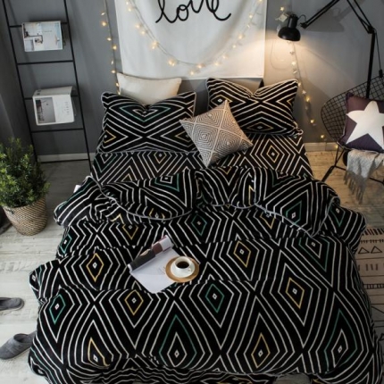 91家纺网 家纺一手货源 找家纺 顾里家纺 加厚保暖牛奶绒套件  新视觉