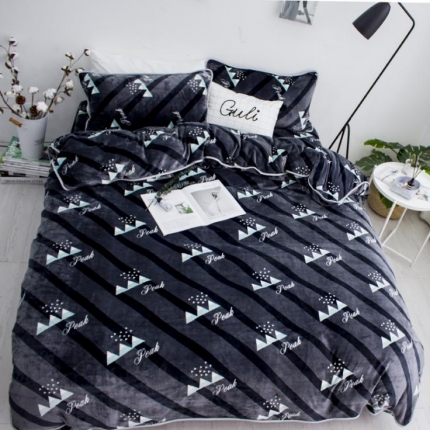 顾里家纺 加厚保暖牛奶绒套件 雪山