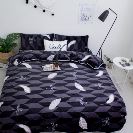 顾里家纺 加厚保暖牛奶绒套件 羽毛