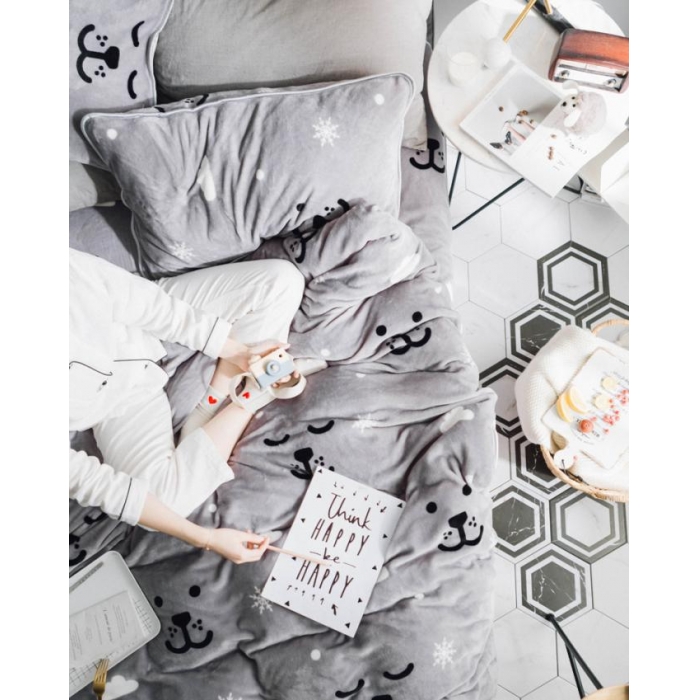 91家纺网 家纺一手货源 找家纺 顾里家纺 圣诞系列牛奶绒套件雪花熊