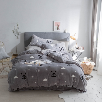 顾里家纺 圣诞系列牛奶绒套件雪花熊