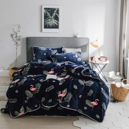 顾里家纺 圣诞系列牛奶绒套件植物火烈鸟