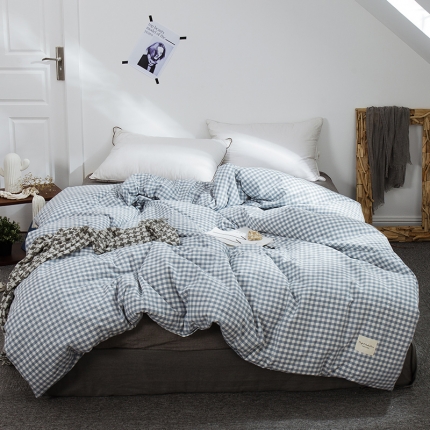 91家纺网 家纺一手货源 找家纺 凯磊家纺 2019.色织水洗棉单被套 小方格蓝