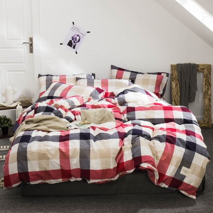 91家纺网 家纺一手货源 找家纺 凯磊家纺 2019新款.色织水洗棉四件套 多彩中格