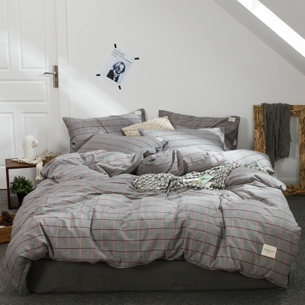 91家纺网 家纺一手货源 找家纺 凯磊家纺 2019新款.色织水洗棉四件套 格调灰