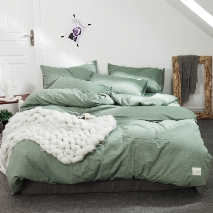 91家纺网 家纺一手货源 找家纺 凯磊家纺 2019新款.色织水洗棉四件套 新贵绿