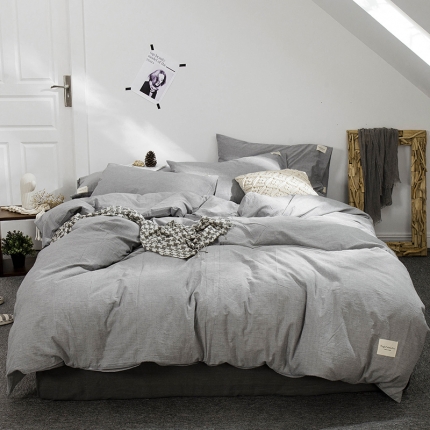 91家纺网 家纺一手货源 找家纺 凯磊家纺 2019新款.色织水洗棉四件套 清新灰