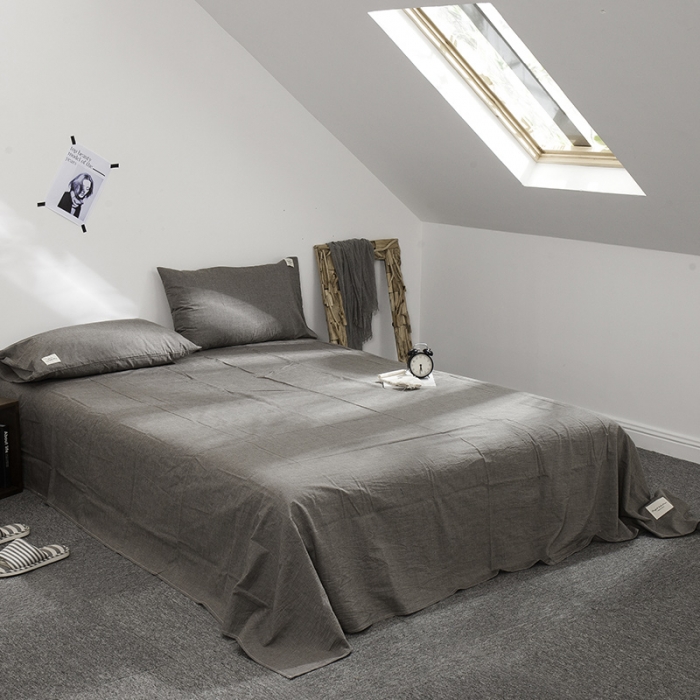 91家纺网 家纺一手货源 找家纺 凯磊家纺 .色织水洗棉单床单 绅士灰