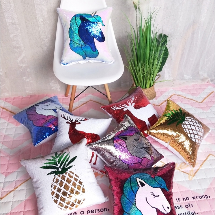 91家纺网 家纺一手货源 找家纺 （总）李帅家居鱼鳞亮片绣花抱枕外贸跨境货源抱枕套靠垫套装饰枕