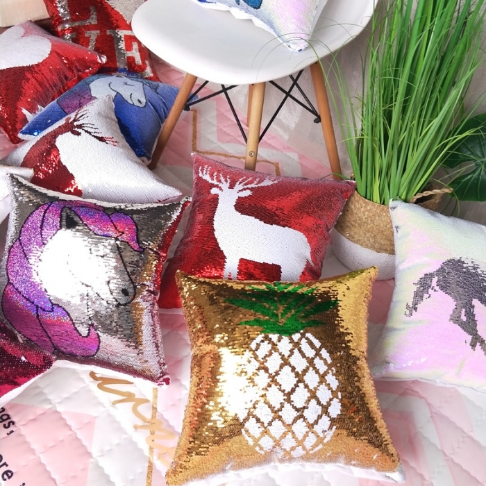 91家纺网 家纺一手货源 找家纺 （总）李帅家居鱼鳞亮片绣花抱枕外贸跨境货源抱枕套靠垫套装饰枕