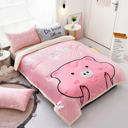 91家纺网 家纺一手货源 找家纺 BOSS 2019儿童加厚款雪花绒保暖冬被被子 快乐猪猪