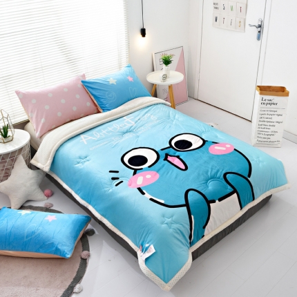 91家纺网 家纺一手货源 找家纺 BOSS 2019儿童加厚款雪花绒保暖冬被被子 小青蛙