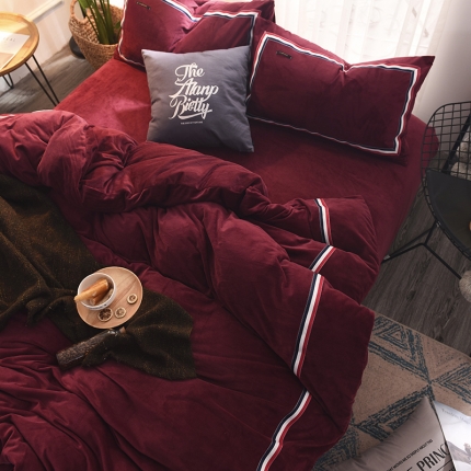 91家纺网 家纺一手货源 找家纺 （总）艾米家居 水晶绒珊瑚绒法莱绒织带运动北欧风四件套