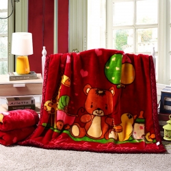91家纺网 家纺一手货源 找家纺 儿童毛毯幼儿园盖毯拉舍尔毛毯沙发毯办公室车载毯子 一件代发,娃娃熊红色
