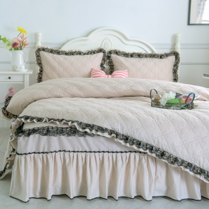 91家纺网 家纺一手货源 找家纺 全棉冬加厚夹棉床裙款四件套欧美风罗马假日系列（6色）