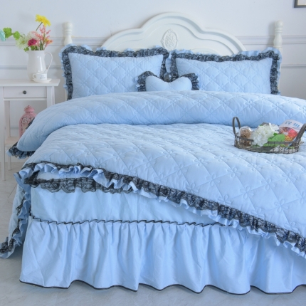 91家纺网 家纺一手货源 找家纺 全棉冬加厚夹棉床裙款四件套欧美风罗马假日系列（6色）