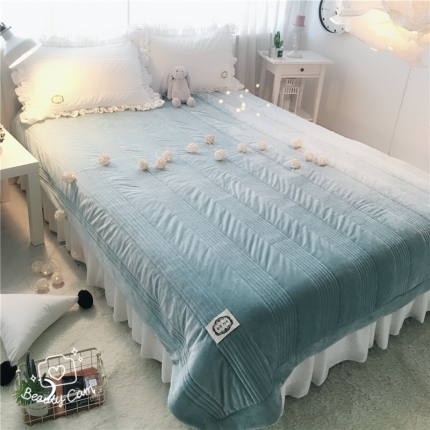 91家纺网 家纺一手货源 找家纺 韩国绒水晶绒短毛绒加厚绗缝保暖床单床盖床裙床垫多尺寸可选6色