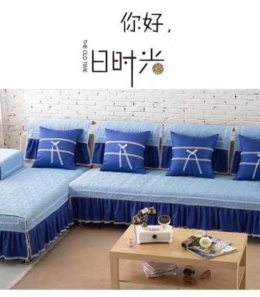 2017年鑫和家爆款素色沙发垫撞色设计丝光棉沙发垫套装