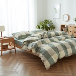 北欧良品大格系列无印良品水洗棉四件套北欧宜家被套床笠床单