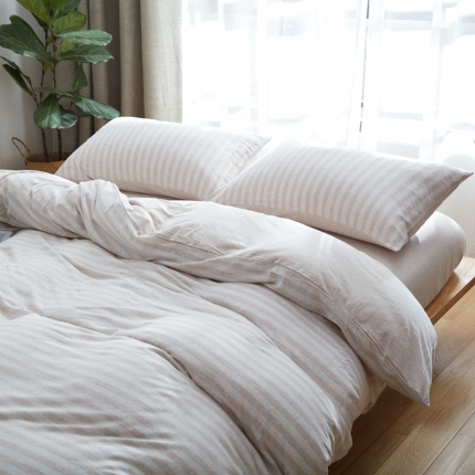 91家纺网 家纺一手货源 找家纺 （总）北欧良品 针织棉四件套条纹纯色天竺棉无印良品套件